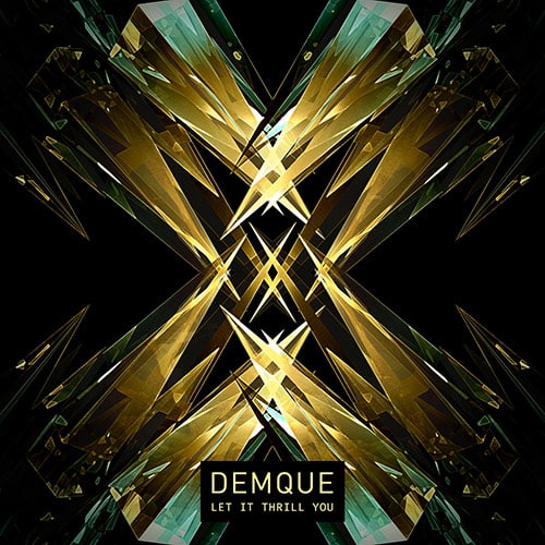 A black and gold design with the words demuque on it.