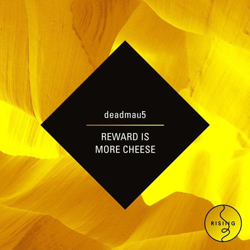 A black and yellow background with the words reward is more cheese.