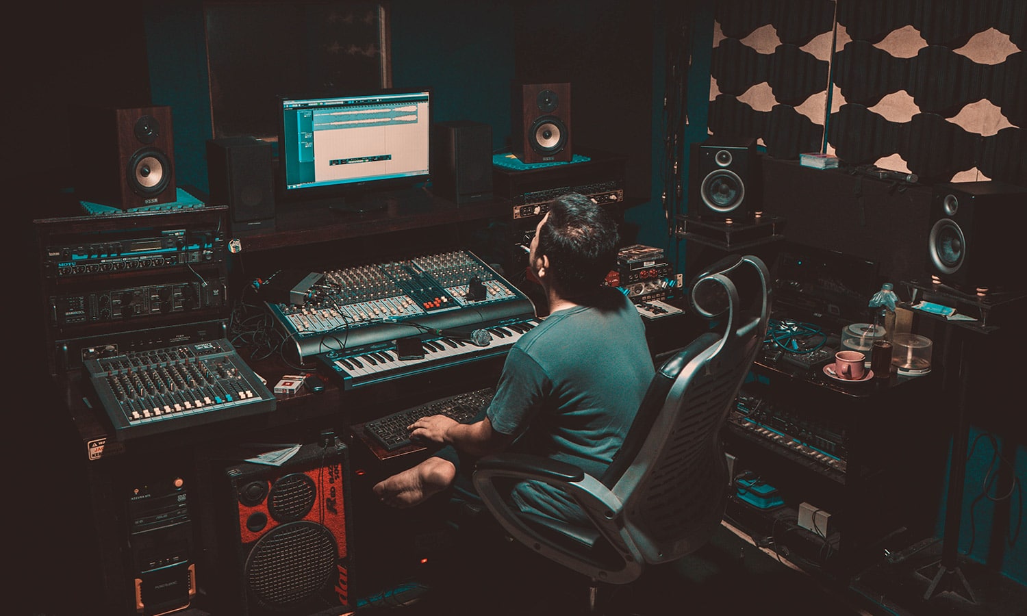 Music producers in studio