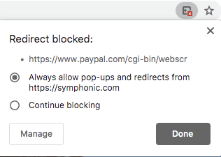 A screenshot of the redirect blocked page.