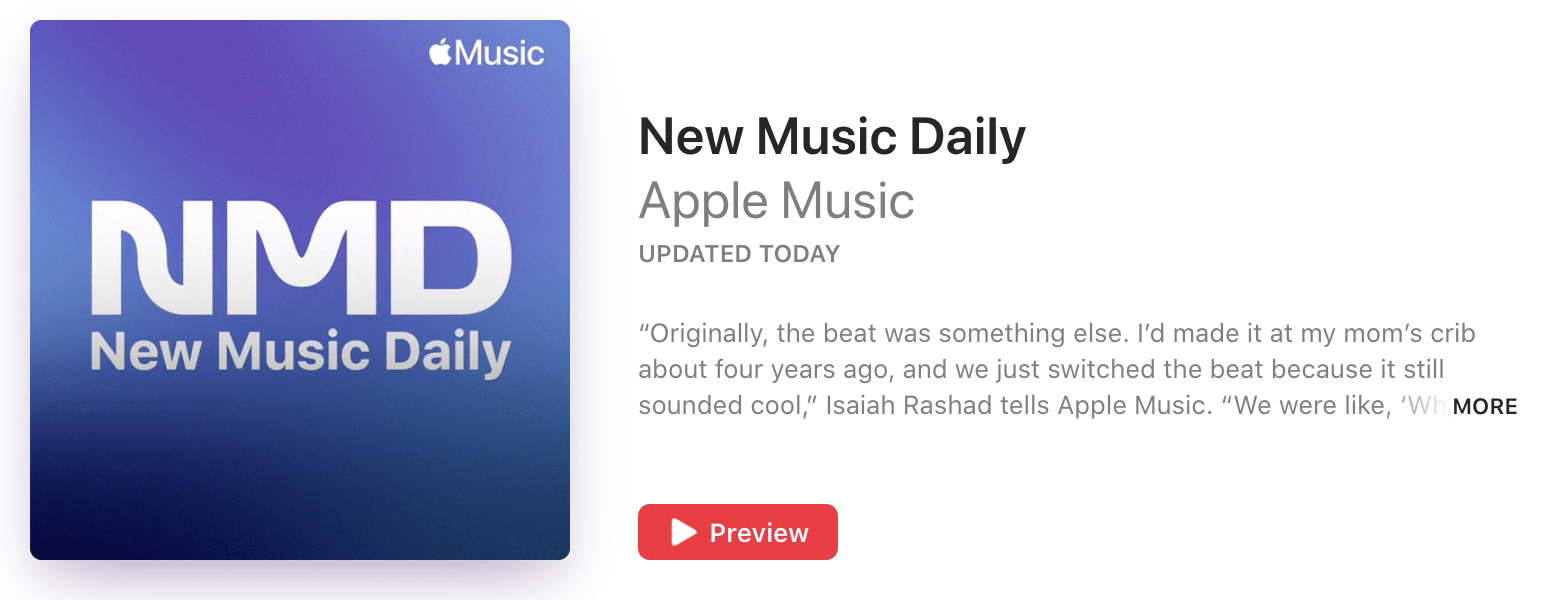 Apple New Music Daily playlist