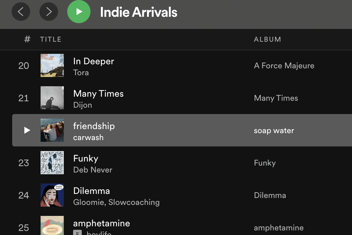 indie arrivals playlist