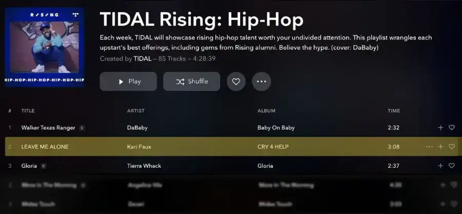tidal rising hip hop playlist pitch