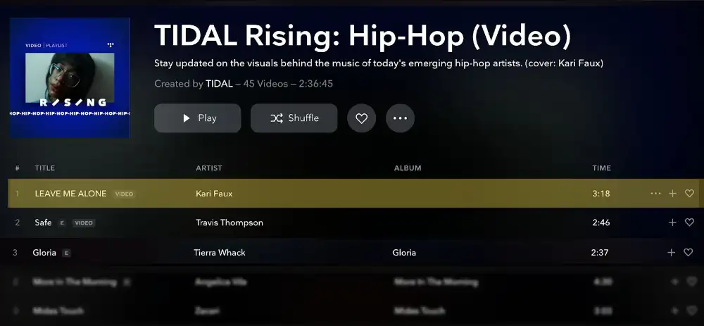 tidal rising hip hop video playlist pitch