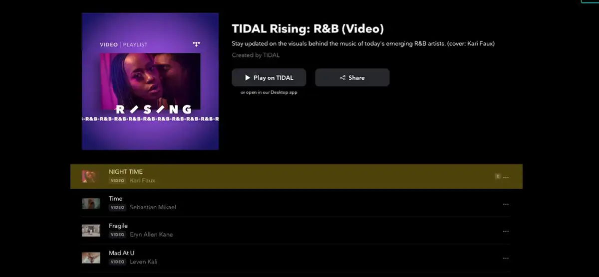 Tidal Playlist placement SS