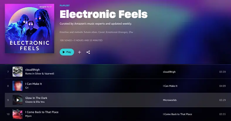 Amazon Music Electronic Feels Playlist