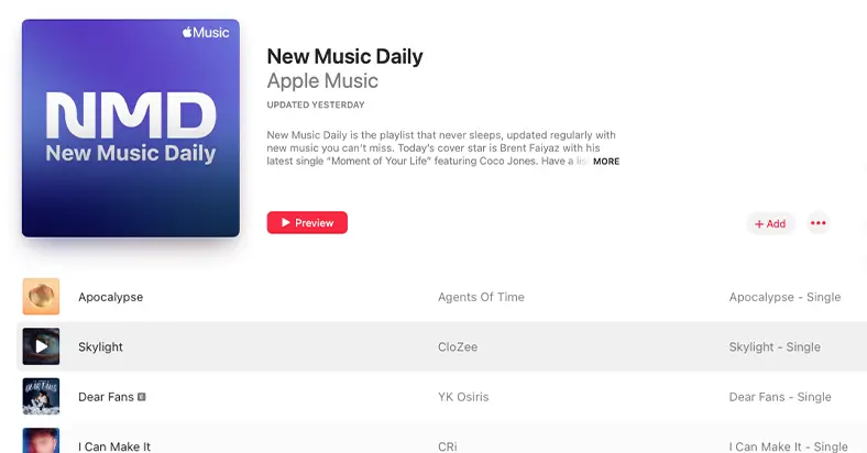 Apple New Music Daily Playlist
