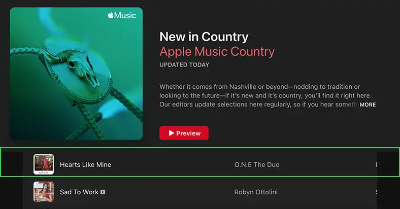 ONE The Duo Apple Music New In Country playlist pickup