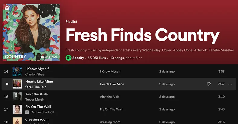 ONE The Duo Spotify Fresh Finds Country playlist pickup