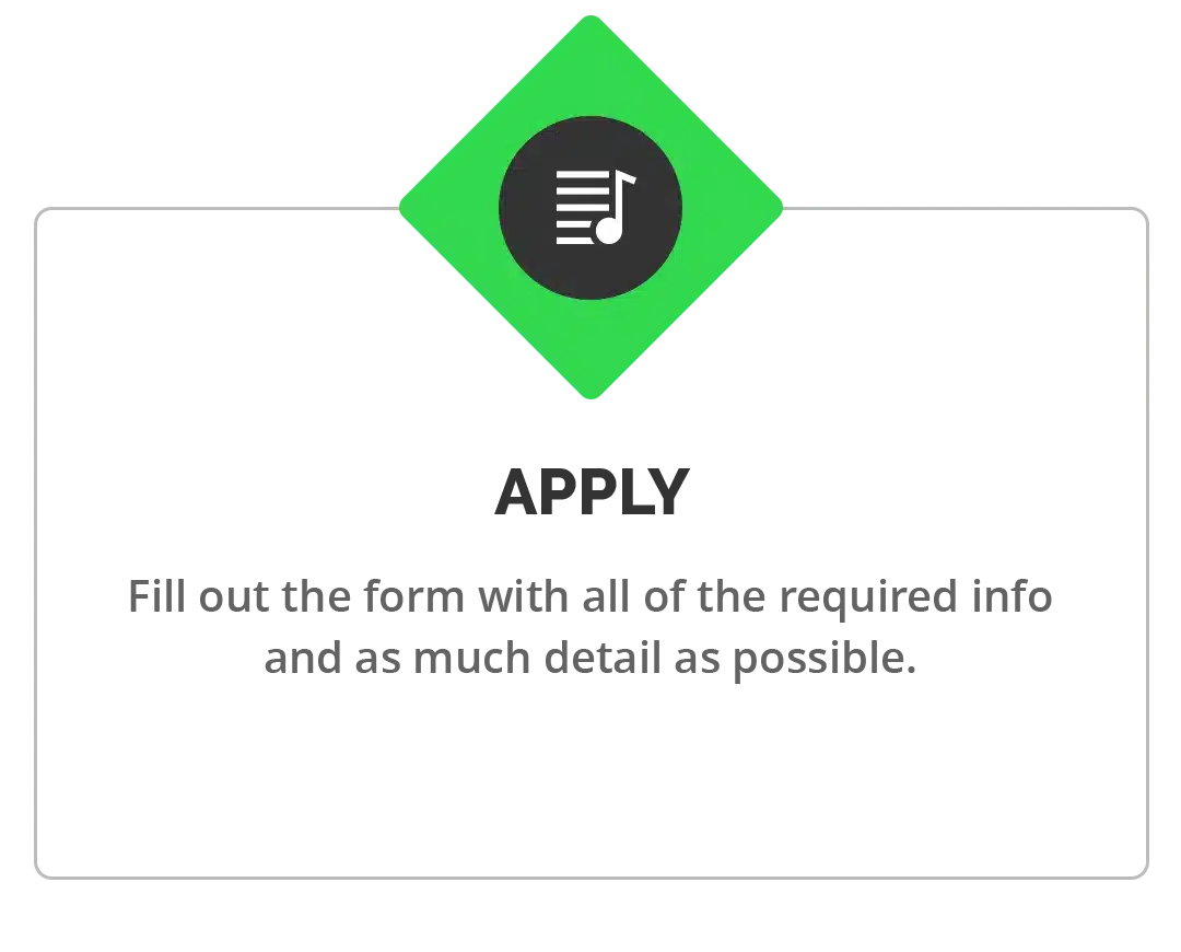 A green and black icon with the word "apply" on it, inviting users to take action.