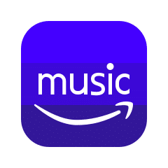 The Amazon Music logo on a blue background, now available on Spotify.
