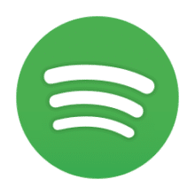 The Spotify logo in a green circle; Get your music on Spotify.