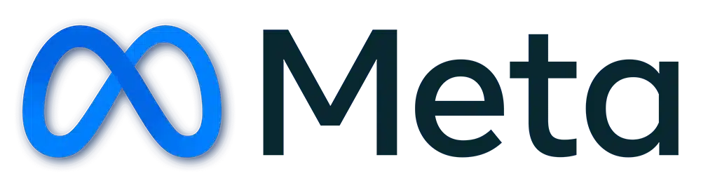 The image shows the Meta logo, which includes a stylized blue infinity symbol followed by the word "Meta" in blue text, subtly hinting at the future of digital music distribution.