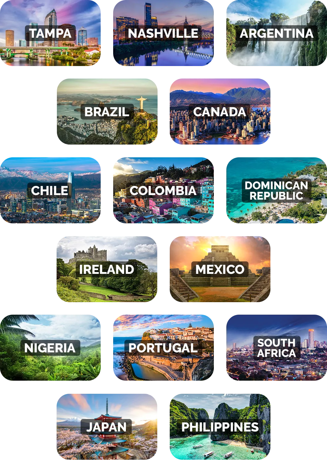 A collage of cityscapes and landscapes represents Tampa, Nashville, Argentina, Brazil, Canada, Chile, and more—showcasing the global reach of Symphonic offices.