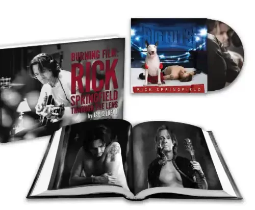 A boxed set featuring a Rick Springfield photo book, an open book with black-and-white portraits, and a CD—perfect for fans who appreciate physical music distribution alongside unique artwork.