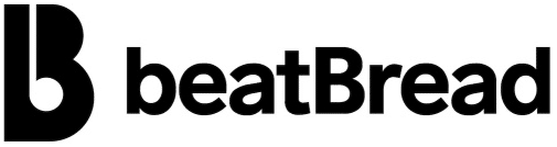 The image shows the beatBread logo, featuring a bold, stylized "B" icon next to the word "beatBread" in black text on a light background, highlighting its focus on Royalty Advances for artists.