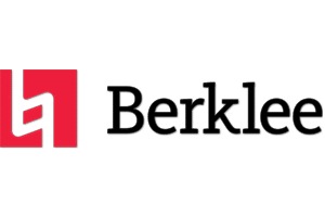 Berklee logo with a stylized white "B" on a red square next to the black text "Berklee" on a light background, symbolizing Women Empowerment through music and creativity.