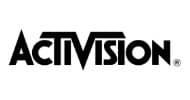 The image shows the Activision logo in black, featuring bold, stylized capital letters on a white background—reminiscent of iconic branding seen in classic music industry guides.