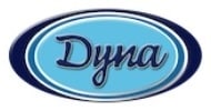 The image shows a blue oval logo with the word "Dyna" written in cursive in the center, evoking the style often seen on music industry guides.