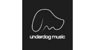 A minimalist white outline of a dog's head above the words "underdog music" on a black background, representing fresh perspectives and music industry guides.