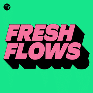Bright green background with bold pink and black text reading "FRESH FLOWS." In the top left corner, a small black Spotify logo sits above the words "Protoje Case Study.