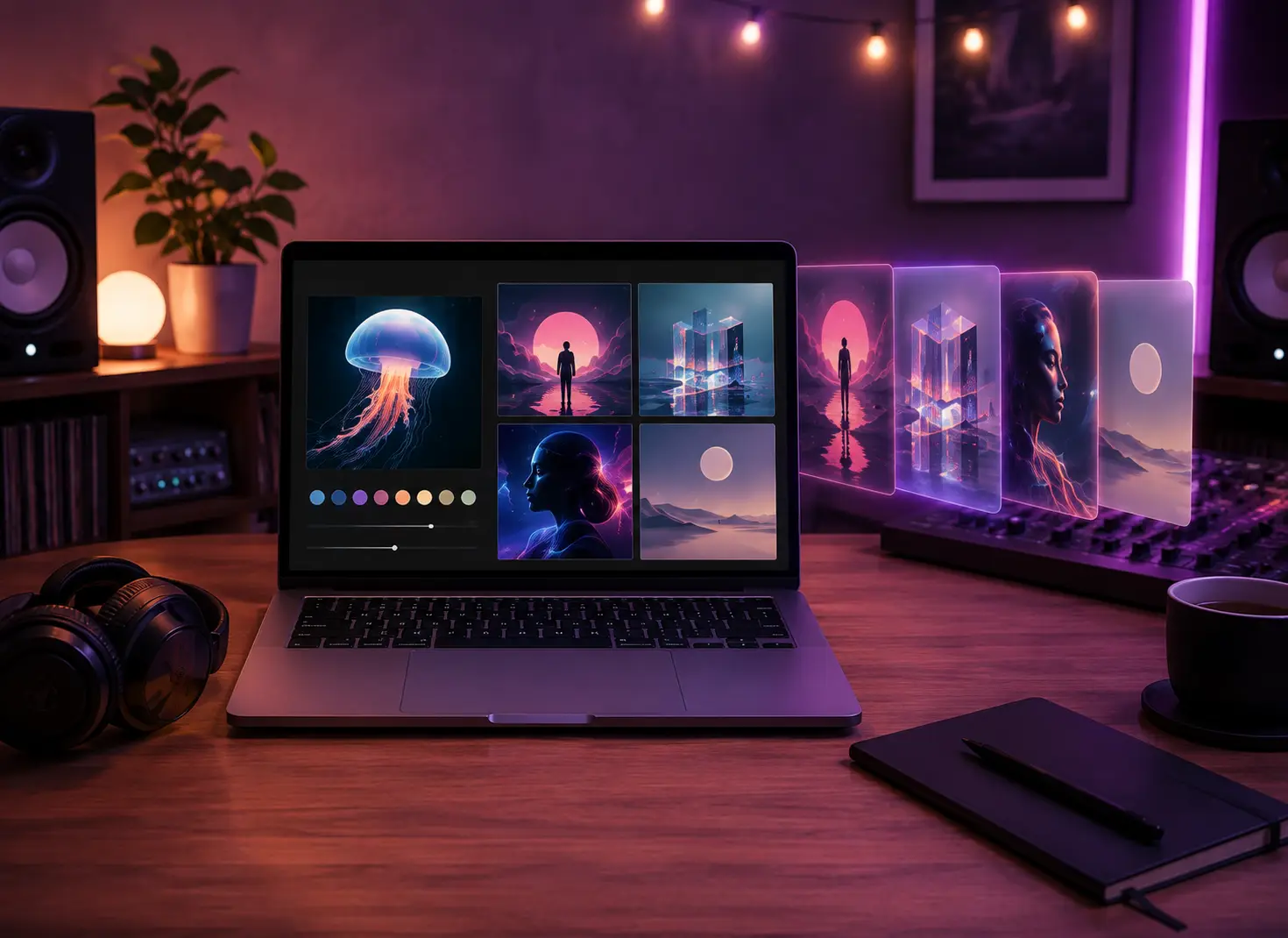 AI cover art options displayed on a laptop
