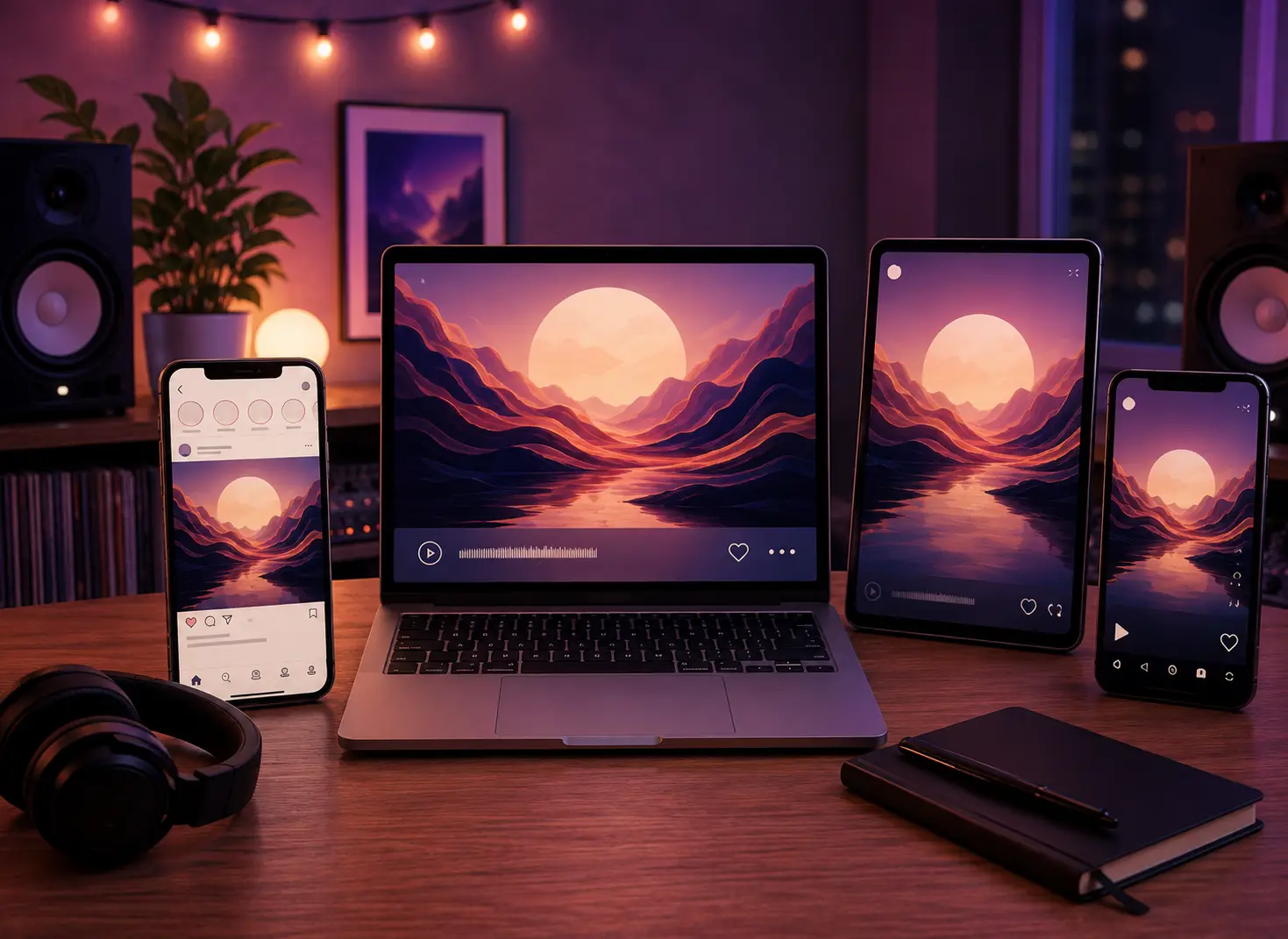 Social media artwork shown across several devices